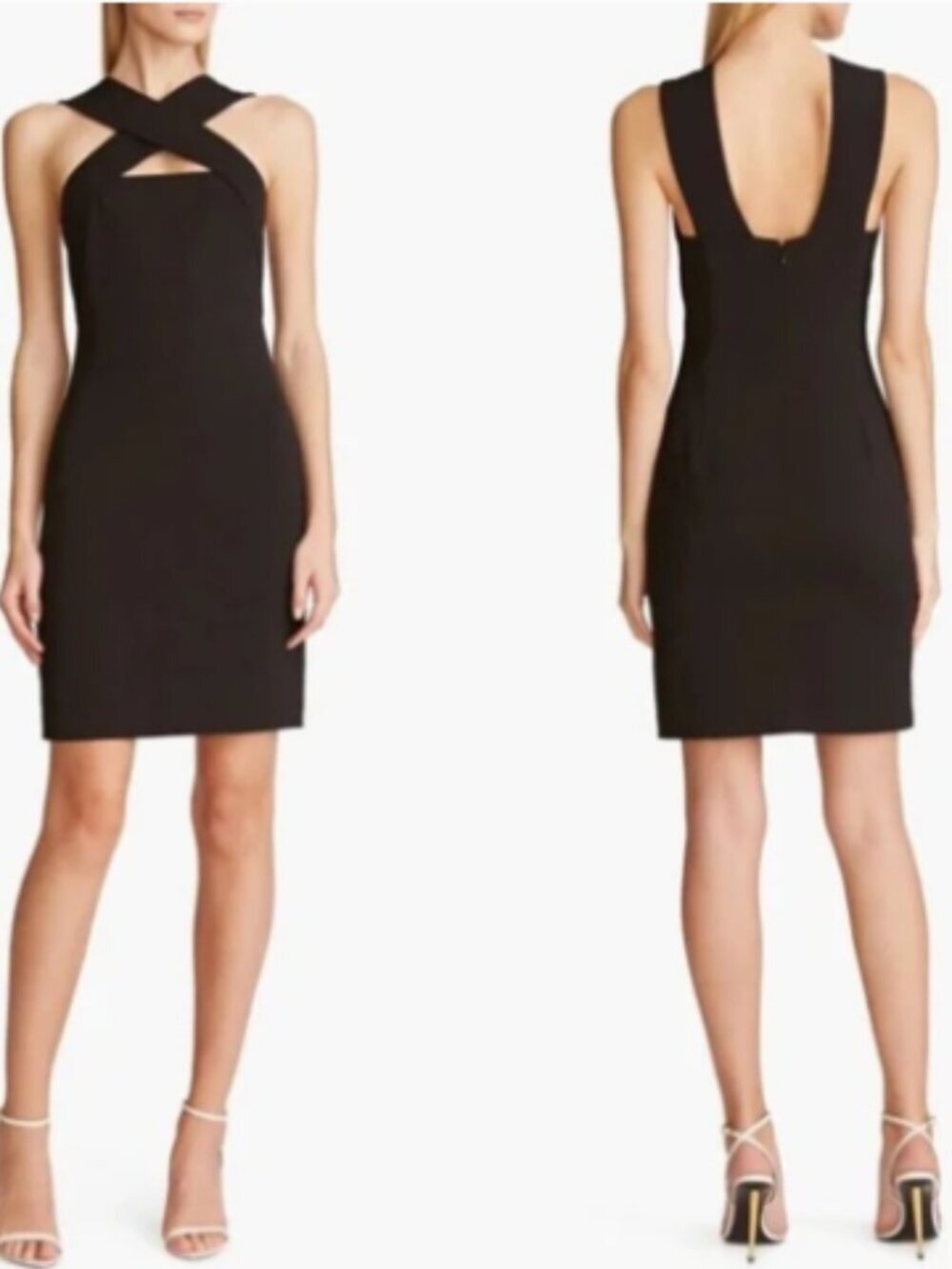 Halston Andie Crossover Neck Cocktail Mini Dress NWT size 12